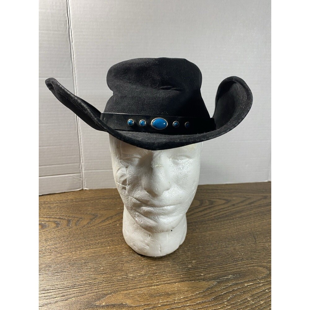 Vtg Bailey U-Rollit Black Felt Gambler Cowboy Hat Turquoise Band Size 7 56cm USA